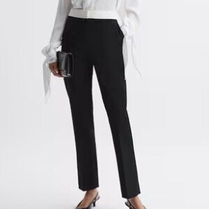 REISS Olivia Tapered Contrast Waistband Trousers in Black NWT US 0